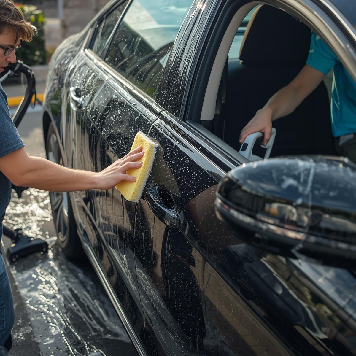 Phivraxnmroz detailing professional carefully hand washing a vehicle